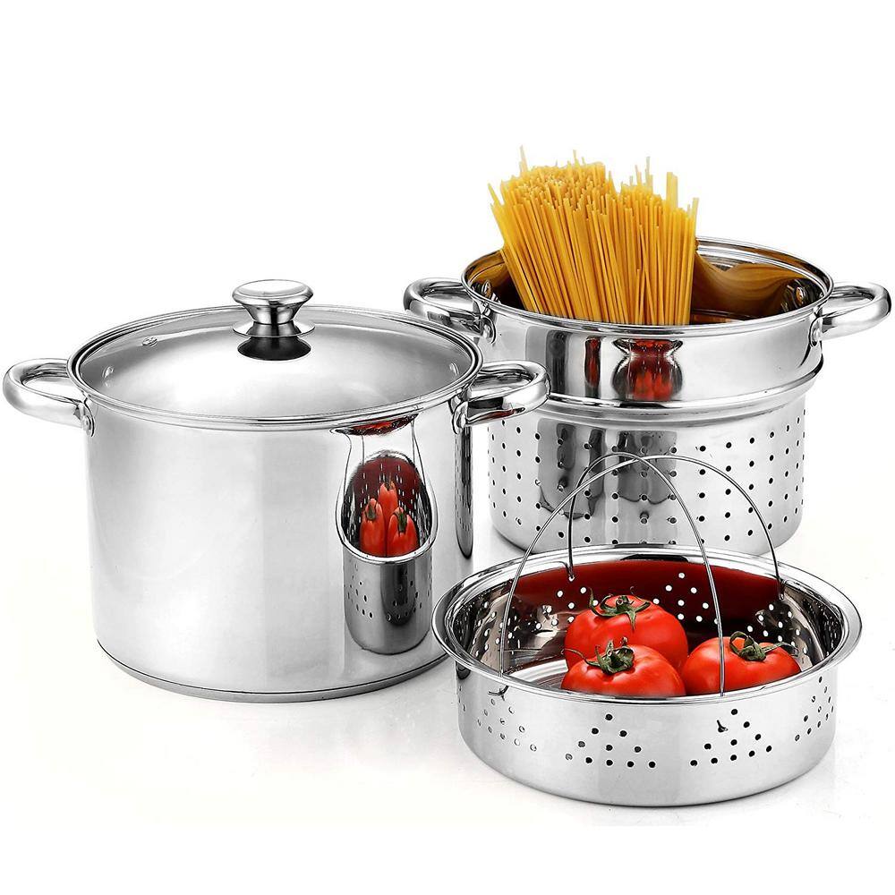 Mirror Satin Stainless Steel 8 Quart Pasta Cooker with Basket Insert