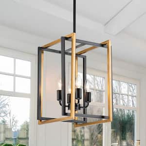 Ismael 11.4 in. 4-Light Black and Gold Lantern Linear Metal Pendant