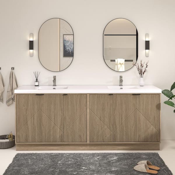 Mason 84 in. W x 20 in. D x 35 in. H Double Sink White Oak Bath Vanity with White Acrylic Top, Electrical Outlet