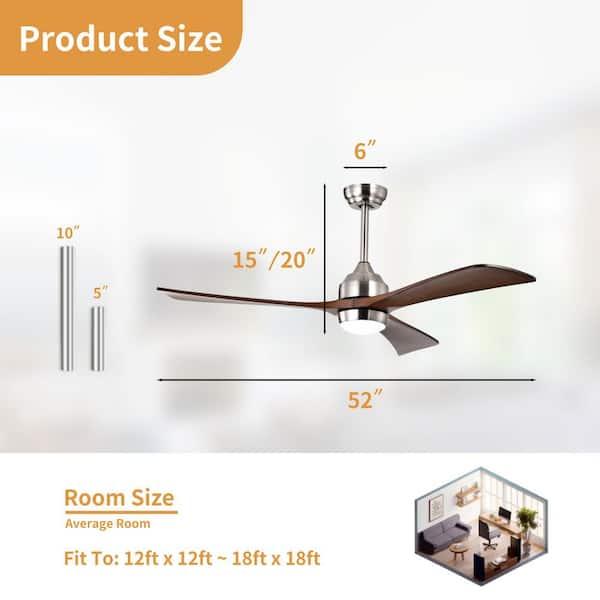 52 in. Integrated LED Indoor Downrod Mount Brushed Nickel/Walnut Standard Ceiling Fan with Light and Remote DC Motor