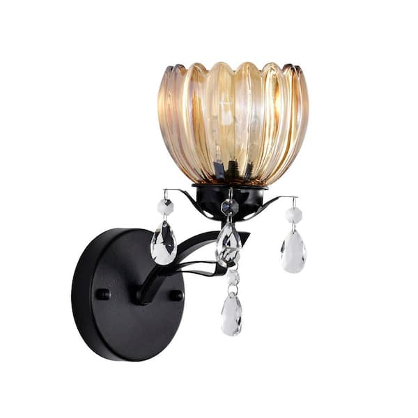 Aubrie 7.7 in. 1-Light Indoor Black Finish Wall Sconce