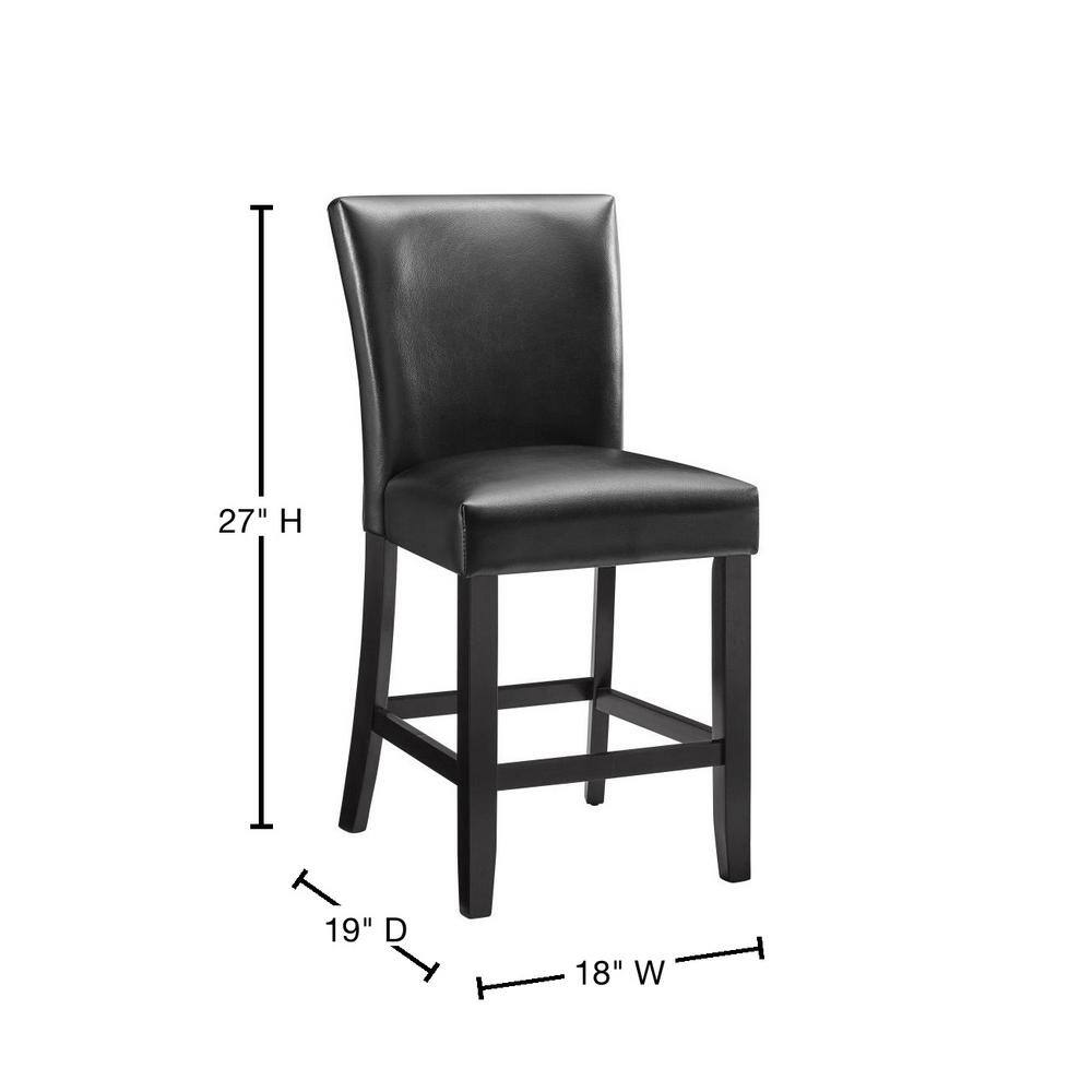 Elegant Ebony and Black Leather 26" Counter Stools - Set of 2