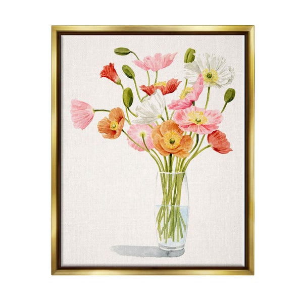 The Stupell Home Decor Collection Vivid Poppies Glass Floral Bouquet Arrangement by Grace Popp Floater Frame Nature Wall Art Print 21 in. x 17 in.