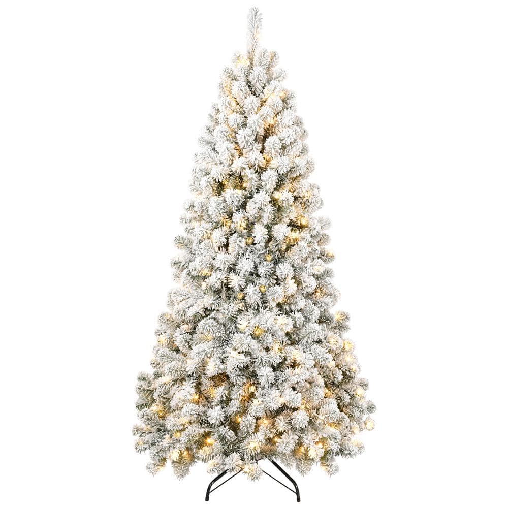 6 ft. Pre-lit Flocked Christmas Tree, Garden Statue with 760 Memory Wire Ti