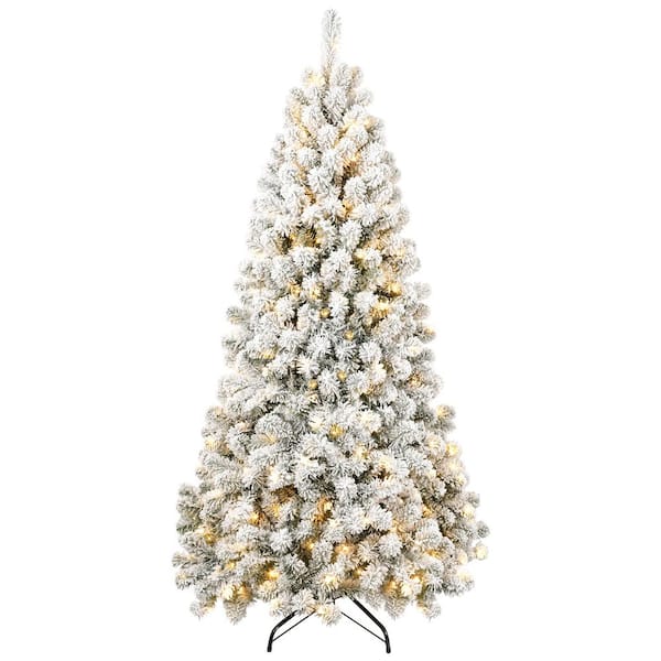 Unbranded 6 ft. Pre-lit Flocked Christmas Tree, Garden Statue with 760 Memory Wire Tips with 300 Warm Incandescent Lights