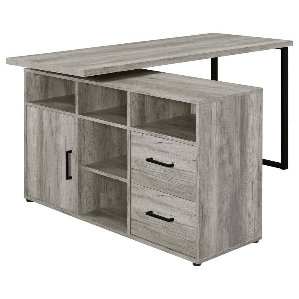 Grey Driftwood L-Shape Desk with Storage and Filing Cabinet