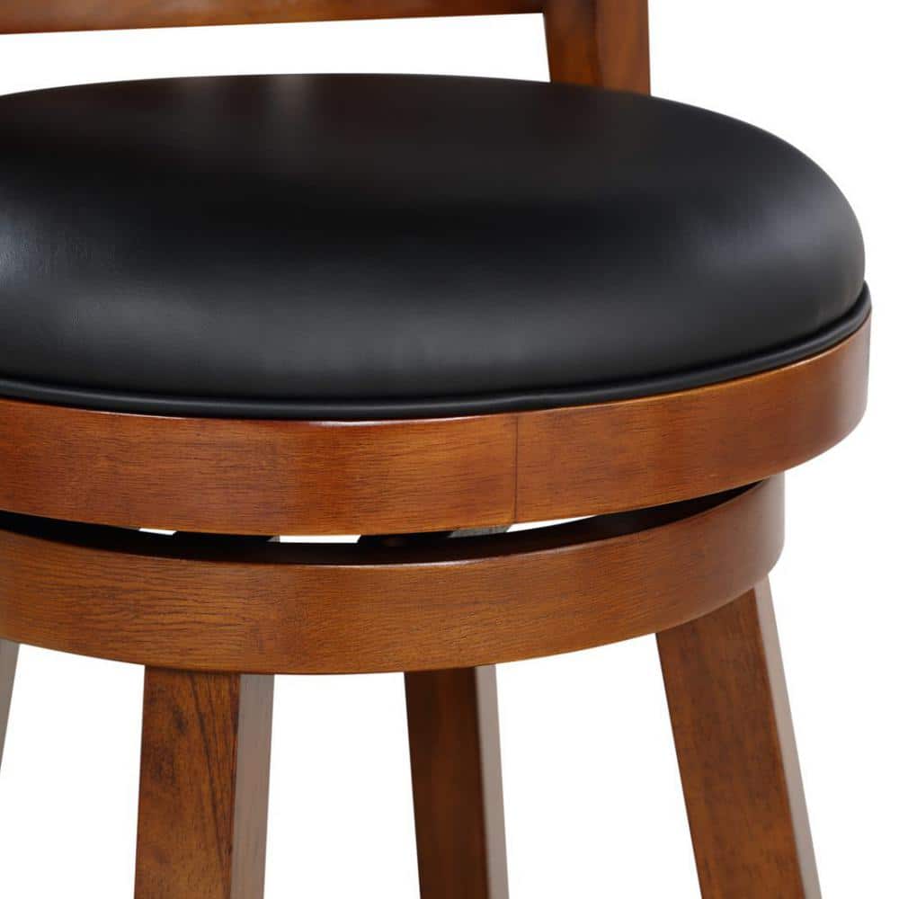 Walnut Swivel High Back Leather Counter Stool