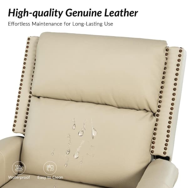 JAYDEN CREATION Joseph Beige Genuine Leather Swivel Rocking Manual Recliner  with Straight Tufted Back Cushion and Curved Mood Arms RCCZ0827-BGE - The  Home Depot