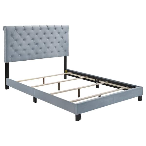 Coaster Warner Blue Wood Frame Velvet Upholstered Queen Panel Bed ...