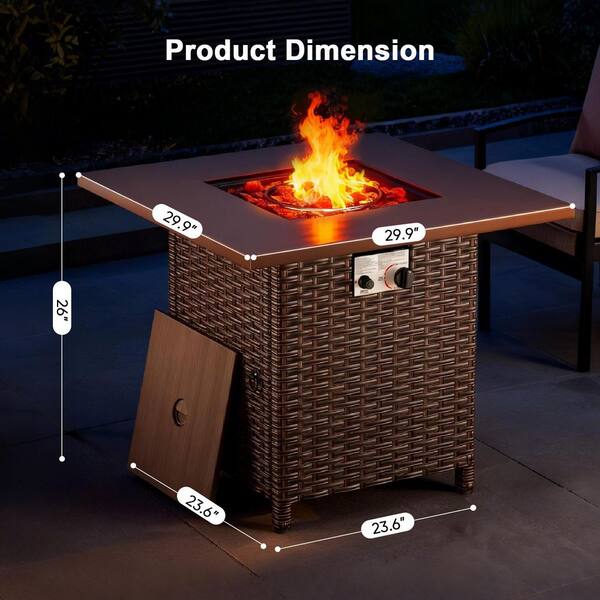 Opohoro ArcoBay 30 in. Square Brown Wicker and Metal Propane Gas