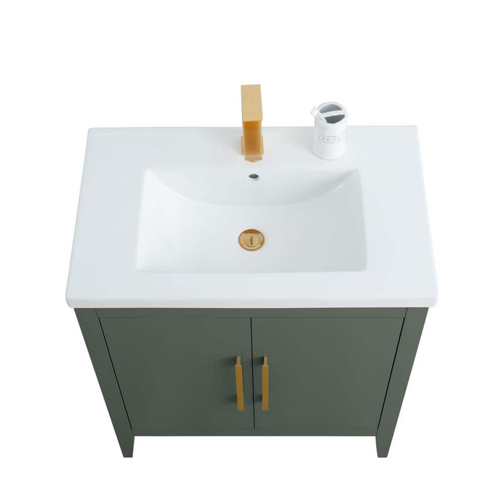 30" Vintage Green Single Sink Bathroom Vanity with Ceramic Top