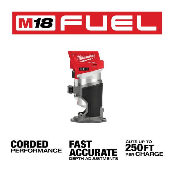 Milwaukee M18 FUEL 18V Lith-Ion Brushless Cordless Compact Router w/M18 (1) High Output 6.0Ah Battery & (2) 5.0Ah Battery