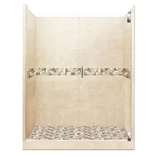 American Bath Factory Tuscany Grand Hinged 36 in. x 48 in. x 80 in. Center Drain Alcove Shower Kit in Desert Sand and Chrome Hardware