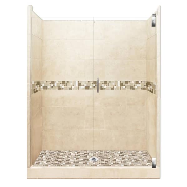 American Bath Factory Tuscany Grand Hinged 42 in. x 48 in. x 80 in. Center Drain Alcove Shower Kit in Desert Sand and Chrome Hardware
