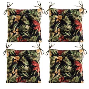 Outdoor Seat Cushions, Set of 4, Patio Seat Chair Cushions 19"x19"x4" with Ties, for Outdoor Dinning chair, Black Flower
