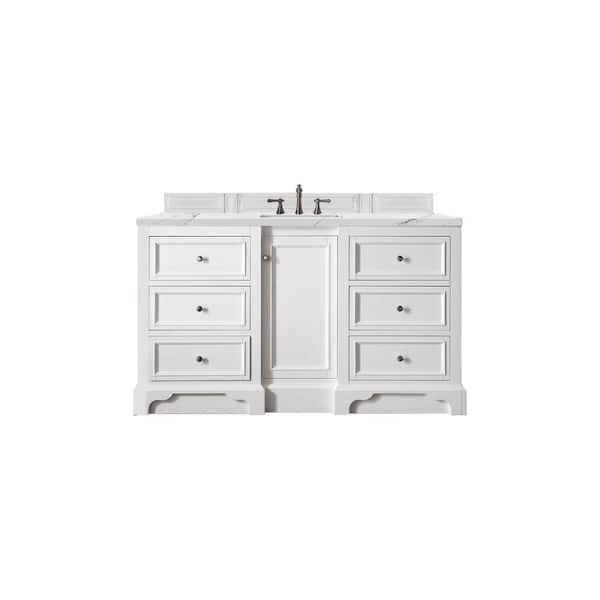 James Martin Vanities De Soto 61.30 in. W x 23.5 in. D x 36.3 in. H Bathroom Vanity in Bright White with Ethereal Noctis Quartz Top