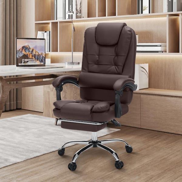 Hoffree Brown Faux Leather Ergonomic Executive Office Chair Adjustable Computer Chair with Armrest, Footrest and Lumbar Support