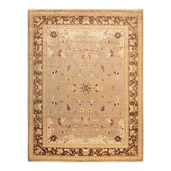 Eclectic 9 ft. x 12 ft. Beige  Oriental Wool Indoor Area Rug