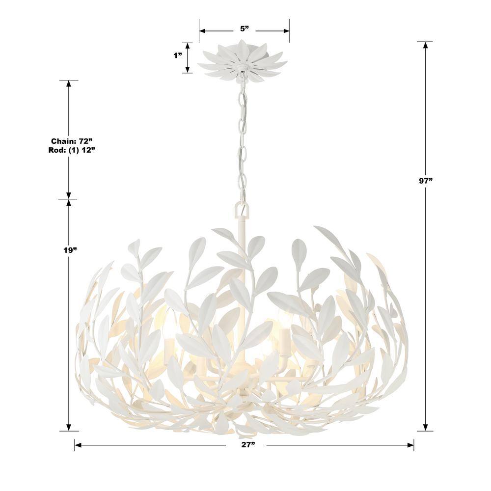 Matte White 6-Light Steel Chandelier with Leaf Design