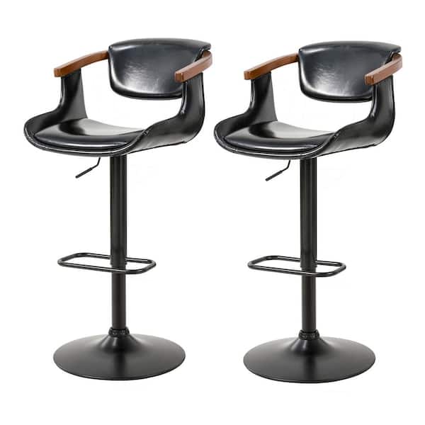 Glitzhome 44.50"H Black Leatherette Adjustable Swivwl Bar Stool, Set of 2