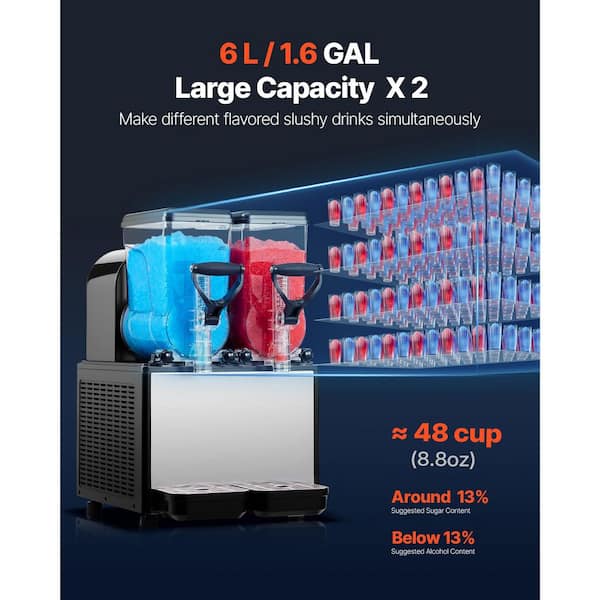 Commercial Slushie Machine, 406 oz. Tank Frozen Drink Maker with Self-Cleaning, Black Snow Cone Machine, Stainless Steel