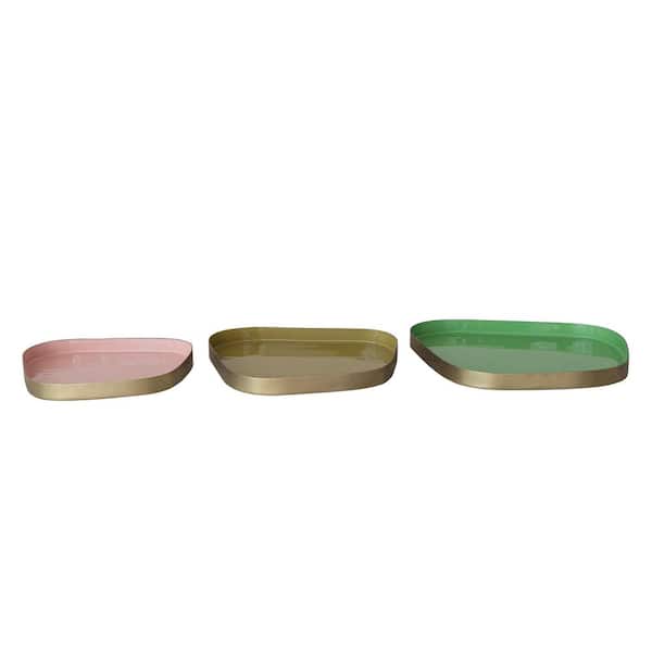 9.8 in. W x 0.8 in. H x 12.3 in. D Multicolor Enameled Metal Serving Tray (Set of 3)