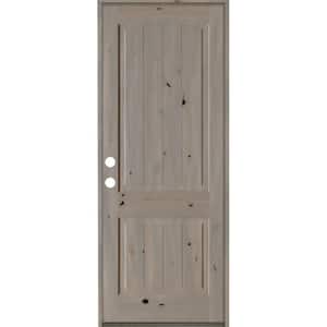 30 in. x 96 in. Rustic Knotty Alder 2 Panel Arch Top V-Groove Right-Hand/Inswing Grey Stain Wood Prehung Front Door