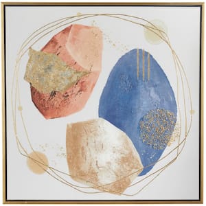 1- Panel Abstract Overlapping Circle Handmade Framed Wall Art with Gold Frame and Gold Foil Detailing 37 in. x 37 in.