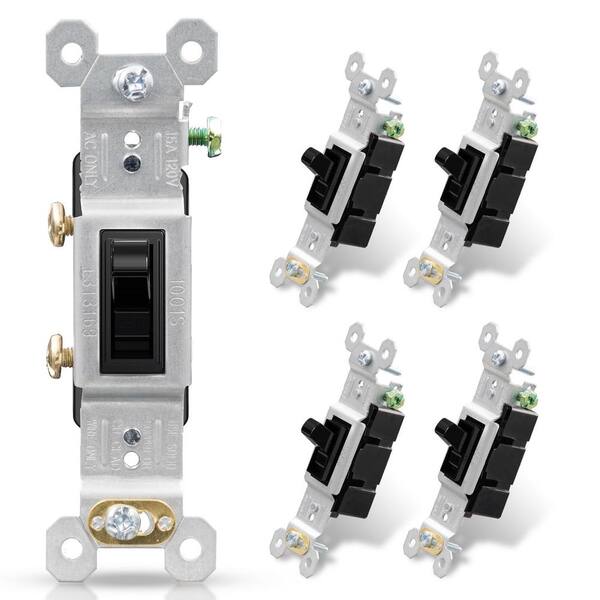 Etokfoks 15Amp Single Pole Grounding Screw Toggle Light Switch Black 5Pack MLPH007LT284 The