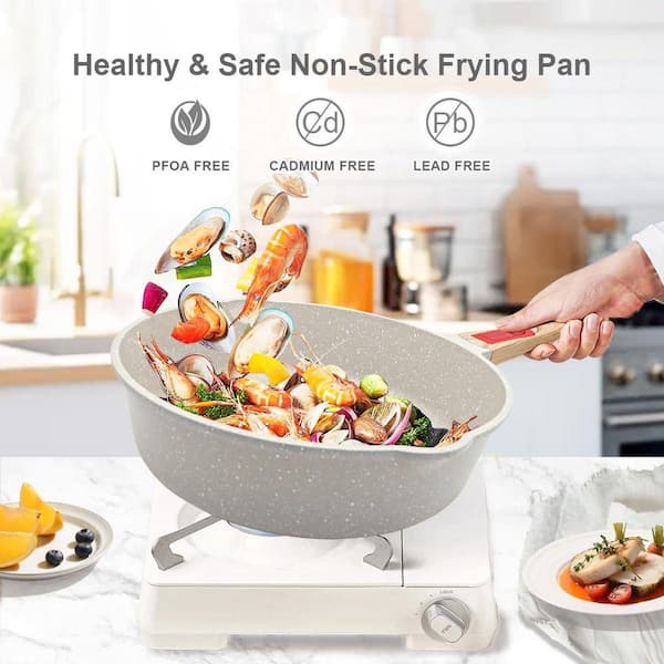 JFVKAF 10-Piece White Cast Aluminum Nonstick Cookware Set with