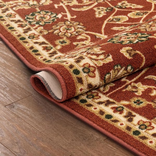 Non-Skid Slip Rubber Back Traditional Persian Brown Mutli Color