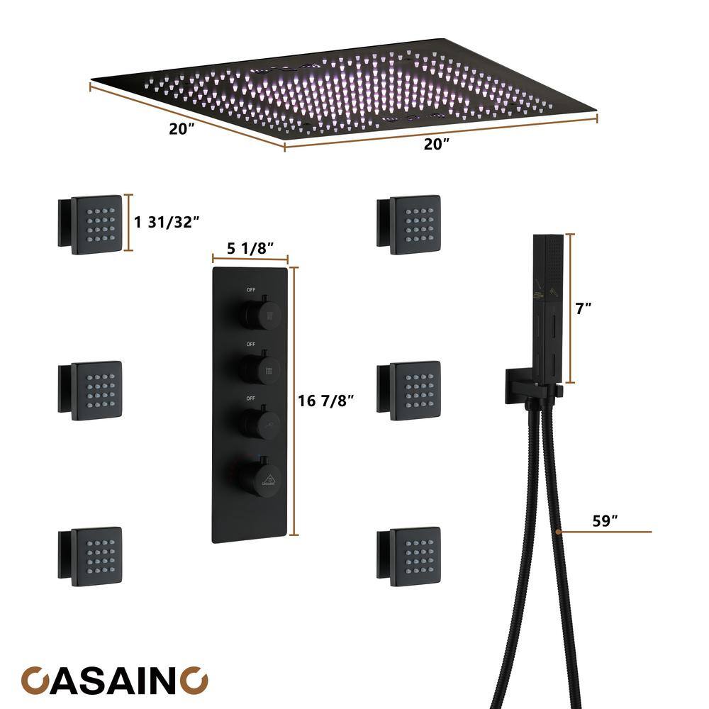 Matte Black Large Square LED Rainfall Shower System with Handheld