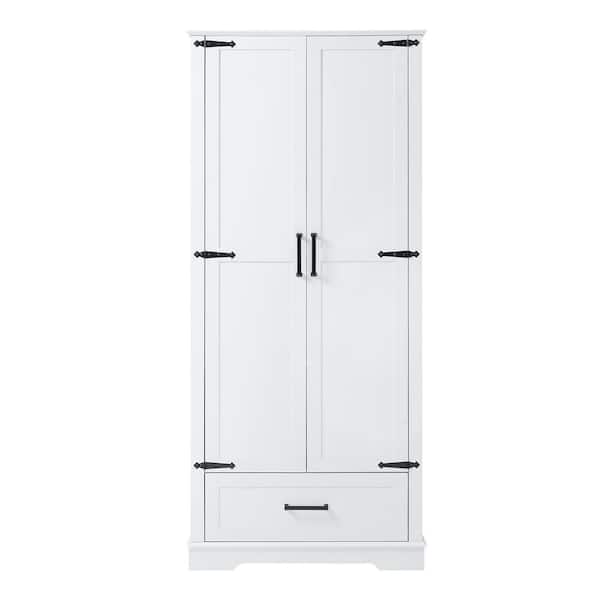 JimsMaison 31 in. W x 16 in. D x 69 in. H White MDF Freestanding Linen Cabinet with Adjustable Shelf