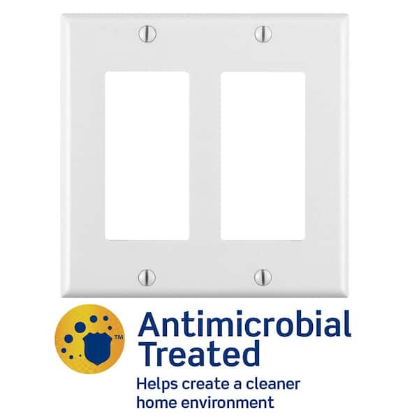 Leviton Decora 2-Gang Antimicrobial Treated Decorator/Rocker Wallplate, Standard Size, White