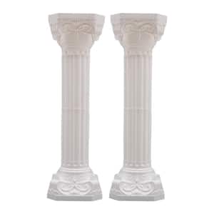 34.65 in. H White Wedding Roman Column Road Decorative Flowerpot Holder Garden Ornament (2-Pack)