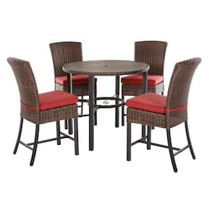 Harper Creek 5-Piece Brown Steel Outdoor Patio Dining Set with CushionGuard Chili Red Cushions
