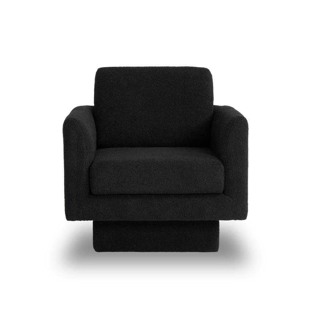 Black 360° Swivel Accent Chair Teddy Sherpa Round Armchair Thick Padded Si