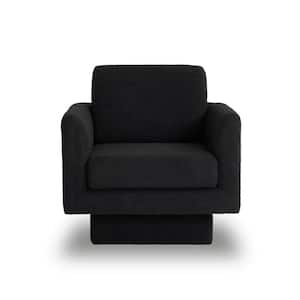 Black 360° Swivel Accent Chair Teddy Sherpa Round Armchair Thick Padded Single Lounge Sofa Velvet Comfy Barrel Chair