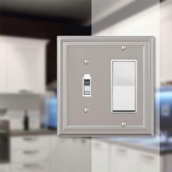 Continental 2 Gang 1-Toggle and 1-Rocker Metal Wall Plate - Satin Nickel