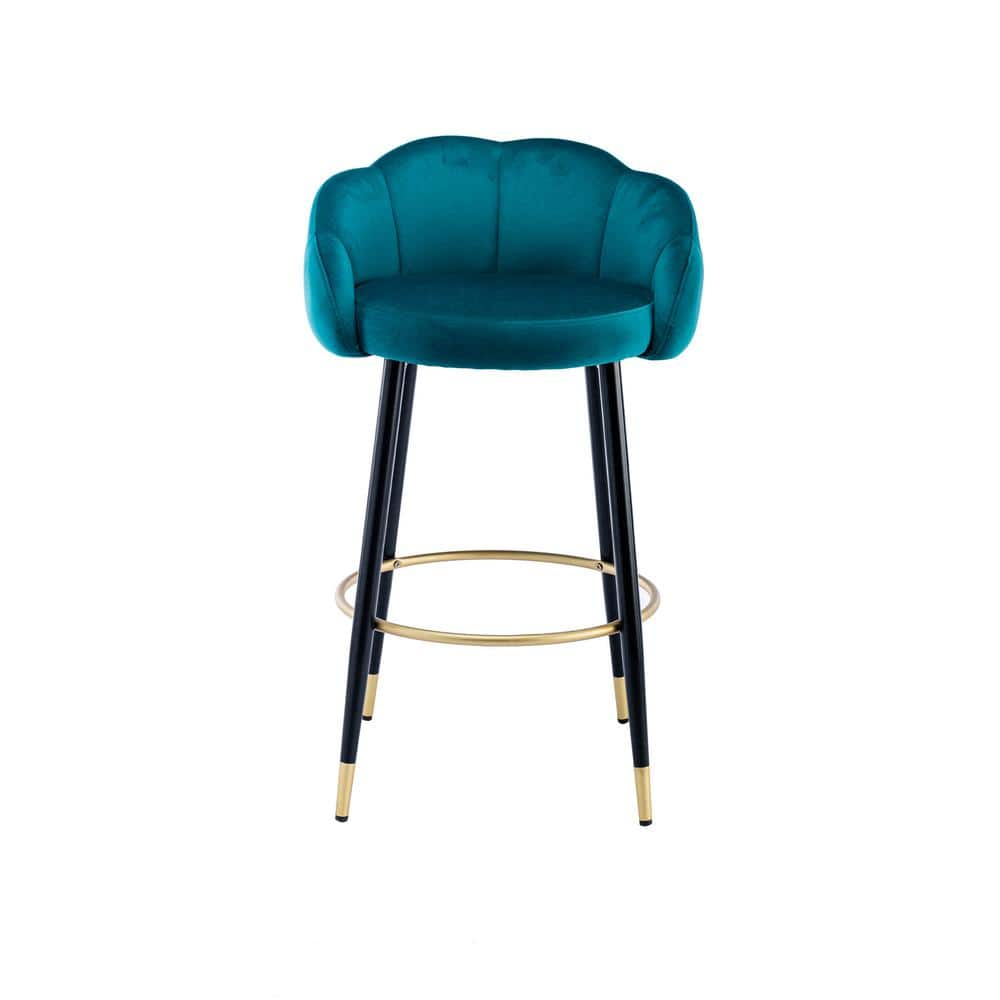 37.4 in. Teal Bar Stools with Back and Footrest Counter Height Dining