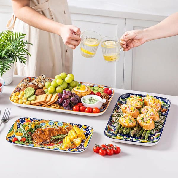 MALACASA 3-Piece Multi-Colored Porcelain Sushi Plates Set