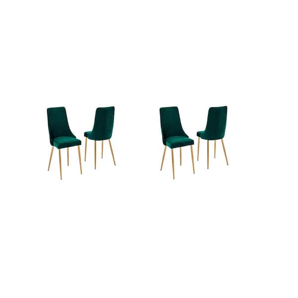 Best Quality Furniture Carolina 4pc Emerald Linen Fabric Faux Gold Iron Chairs