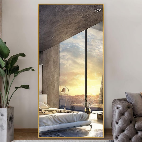 Dovelina Full Length Standing Mirror Gold 32 in. W x 71 in. H Aluminum Frame Floor Mirror with Bracket