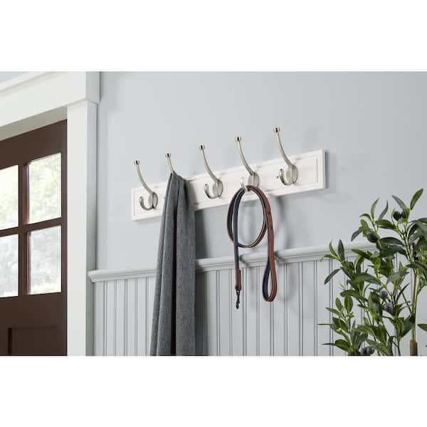 Home Decorators Collection 27 in. White Hook Rack with 5 Satin Nickel Pilltop Hooks (2-Pack) 64341