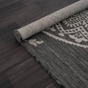 Dark Grey/Light Grey 8 ft. x 10 ft. Medallion Indoor/Outdoor Area Rug