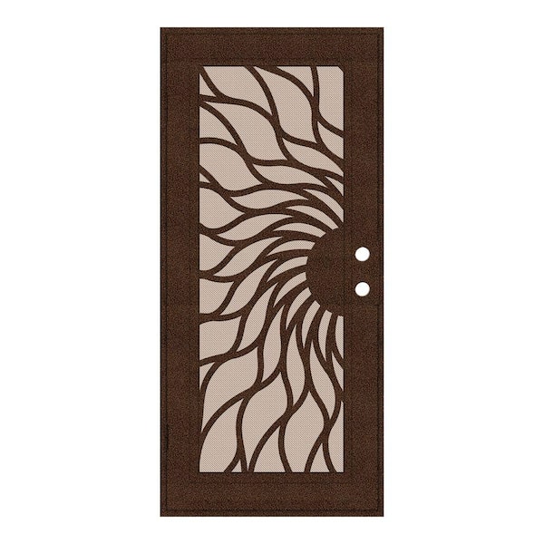 Unique Home Designs 30 in. x 80 in. Sunfire Copperclad Right-Hand Surface Mount Aluminum Security Door with Desert Sand Perforated Screen