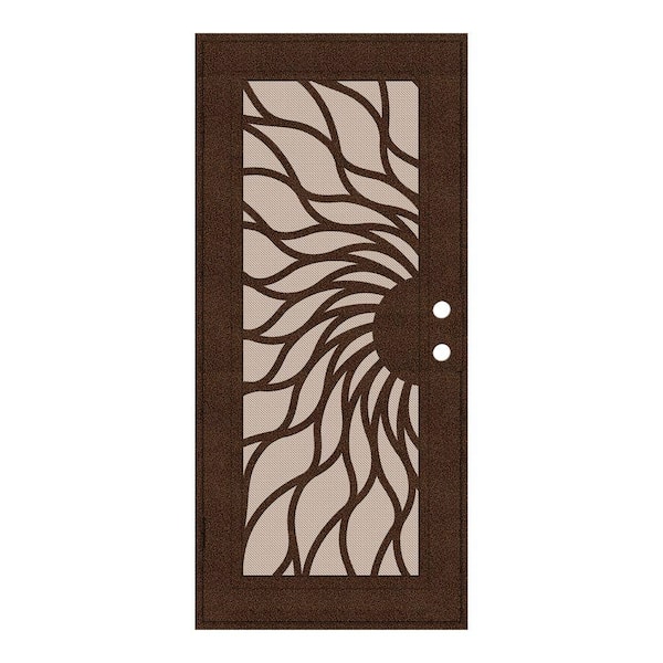 Unique Home Designs 36 in. x 80 in. Sunfire Copperclad Right-Hand Surface Mount Aluminum Security Door with Desert Sand Perforated Screen