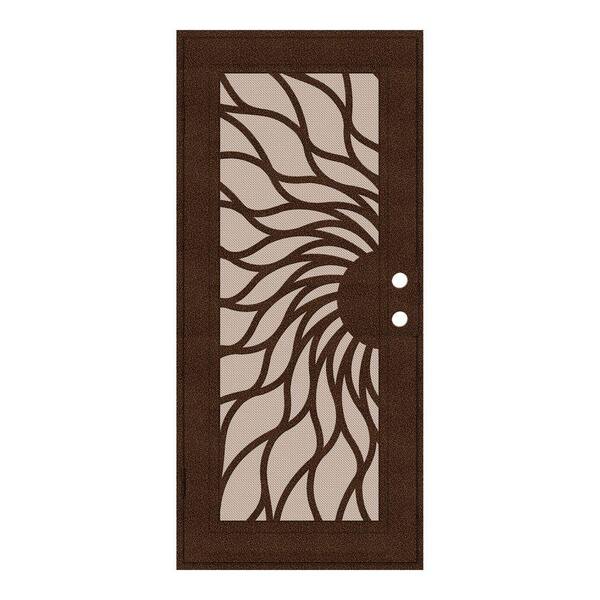 Unique Home Designs 36 in. x 80 in. Sunfire Copperclad Left-Hand Recessed Mount Aluminum Security Door with Desert Sand Perforated Screen