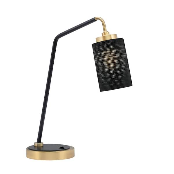 Unbranded Delgado 16.5 in. Matte Black and New Age Brass Desk Lamp with Black Matrix Glass