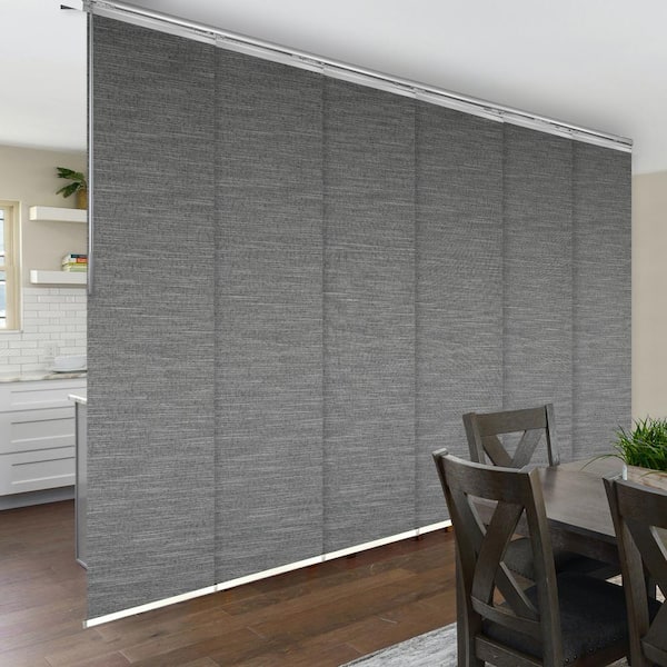 EMOH Heather 70 in. - 130 in. W x 116 in. L Adjustable 6- Panel Satin Nickel Single Rail Panel Track with 23.5 in. Slates